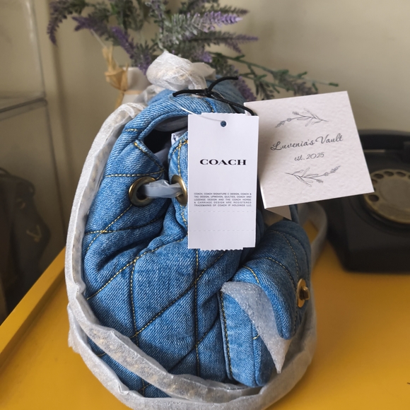 Coach Quilted Denim Tabby Backpack With Gold Hardware- New With Tags- Dust Bag - Picture 5 of 8